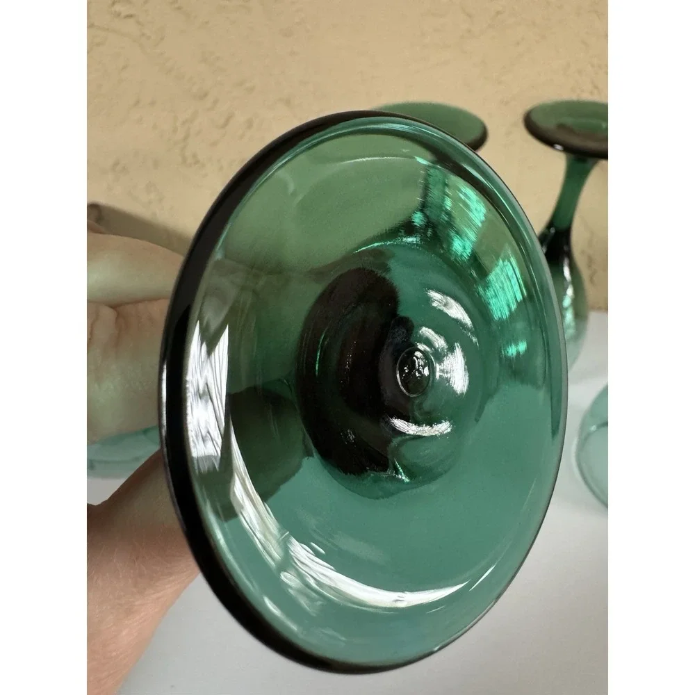 Set of 4 Libbey Emerald‎ Green Glass Water Wine Glasses Goblets 7.5